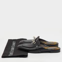 Hermès Black Leather Oz Flat Mules Size 38.5