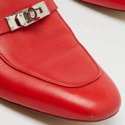 Hermes Red Leather Oz Flat Mules Size 38.5