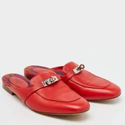 Hermes Red Leather Oz Flat Mules Size 38.5