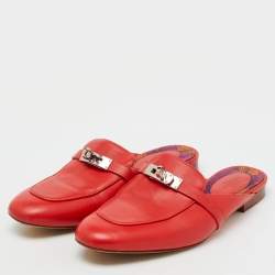 Hermes Red Leather Oz Flat Mules Size 38.5