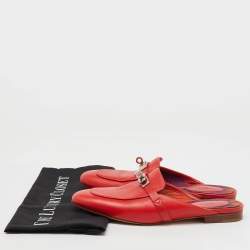 Hermes Red Leather Oz Flat Mules Size 38.5