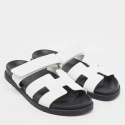 Hermes White Leather Chypre Flat Sandals Size 39
