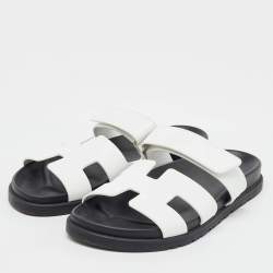 Hermes White Leather Chypre Flat Sandals Size 39