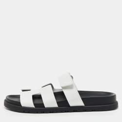 Hermes White Leather Chypre Flat Sandals Size 39