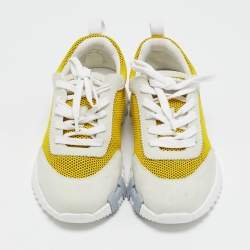 Pre Owned Hermes Grey/Yellow Suede and Mesh Bouncing Sneakers Size 38