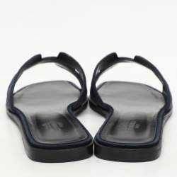 Hermes Blue Crystal Embellished Leather Oran Sandals Size 38