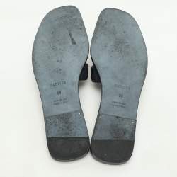 Hermes Blue Crystal Embellished Leather Oran Sandals Size 38