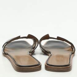Hermes Black Patent Leather Oran Flat Sandals Size 39