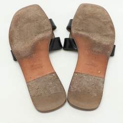 Hermes Black Patent Leather Oran Flat Sandals Size 39