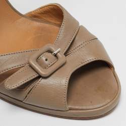 Hermes Grey Leather Crisscross Ankle Strap Sandals Size 36.5