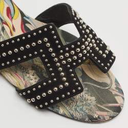 Hermes Black Suede Studded Oasis Slide Sandals Size 40