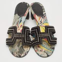 Hermes Black Suede Studded Oasis Slide Sandals Size 40