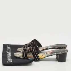 Hermes Black Suede Studded Oasis Slide Sandals Size 40