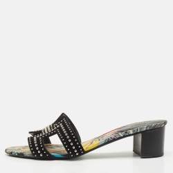 Hermes Black Suede Studded Oasis Slide Sandals Size 40