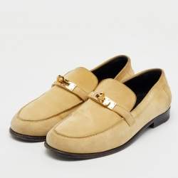 Pre Owned Hermes Cream Suede Destin Slip On Loafers Size 38