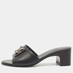 Hermes Black Leather Dreamy Slide Size 40.5