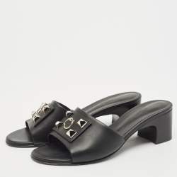Hermes Black Leather Dreamy Slide Size 40.5