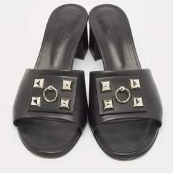 Hermes Black Leather Dreamy Slide Size 40.5