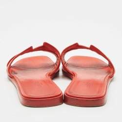 Pre Owned Hermes Red Leather Oran Flat Sandals Size 39