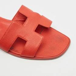 Pre Owned Hermes Red Leather Oran Flat Sandals Size 39