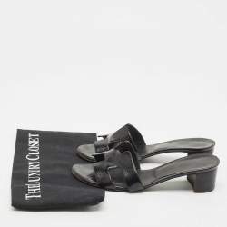 Pre Owned Hermes Black Patent Leather Oasis Slide Sandals Size 36.5