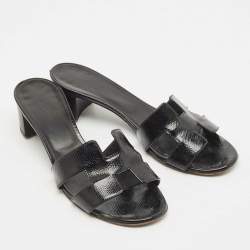 Pre Owned Hermes Black Patent Leather Oasis Slide Sandals Size 36.5