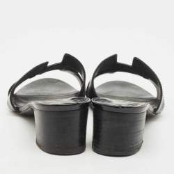 Pre Owned Hermes Black Patent Leather Oasis Slide Sandals Size 36.5