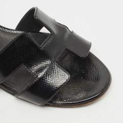Pre Owned Hermes Black Patent Leather Oasis Slide Sandals Size 36.5