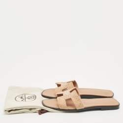 Pre Owned Hermes Beige Suede Oran Crystals Flat Slides Size 38