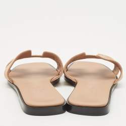 Pre Owned Hermes Beige Suede Oran Crystals Flat Slides Size 38