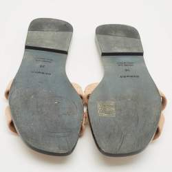 Pre Owned Hermes Beige Suede Oran Crystals Flat Slides Size 38