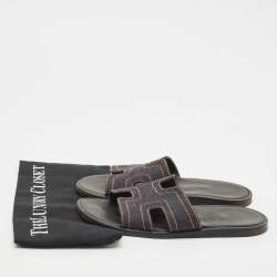 Hermes Black Denim Izmir Flat Sandals Size 40