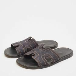 Hermes Black Denim Izmir Flat Sandals Size 40
