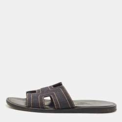 Hermes Black Denim Izmir Flat Sandals Size 40