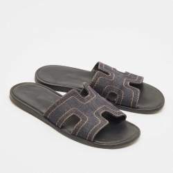 Hermes Black Denim Izmir Flat Sandals Size 40