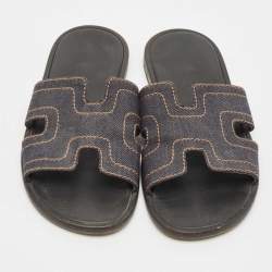 Hermes Black Denim Izmir Flat Sandals Size 40