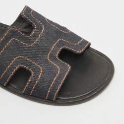 Hermes Black Denim Izmir Flat Sandals Size 40