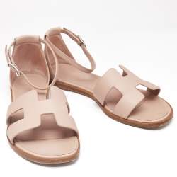 Hermes Pink Leather Santorini Flat Sandals Size 37