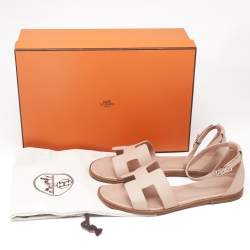 Hermes Pink Leather Santorini Flat Sandals Size 37