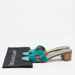 Hermes Green Patent Leather Oasis Slide Sandals Size 40