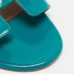 Hermes Green Patent Leather Oasis Slide Sandals Size 40
