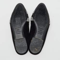  Hermes Black/Silver Suede and Crystal Roxane Flat Mules Size 36.5