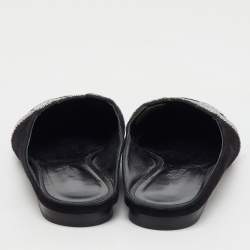  Hermes Black/Silver Suede and Crystal Roxane Flat Mules Size 36.5