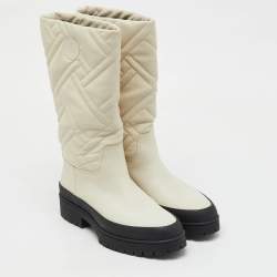Hermes Off White Leather Fuji Calf Length Boots Size 39