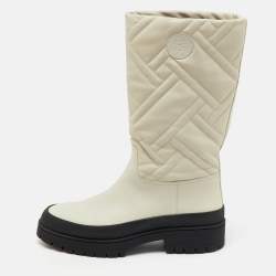 Hermes Off White Leather Fuji Calf Length Boots Size 39