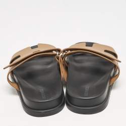 Pre Owned Hermes Brown Leather Chypre Flat Sandals Size 38.5