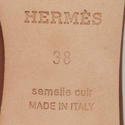 Pre Owned Hermes Brown Leather Oasis Block Heel Slide Sandals Size 38