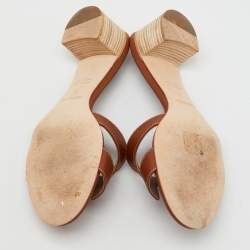 Pre Owned Hermes Brown Leather Oasis Block Heel Slide Sandals Size 38