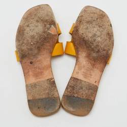 Hermes Yellow Leather Oran Flat Slide Sandals Size 37.5