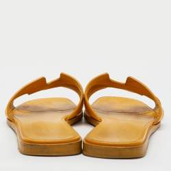 Hermes Yellow Leather Oran Flat Slide Sandals Size 37.5
